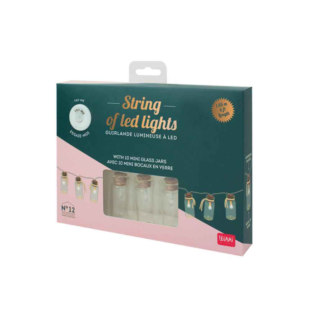 String of LED Lights with 10 Mini Glass Jars