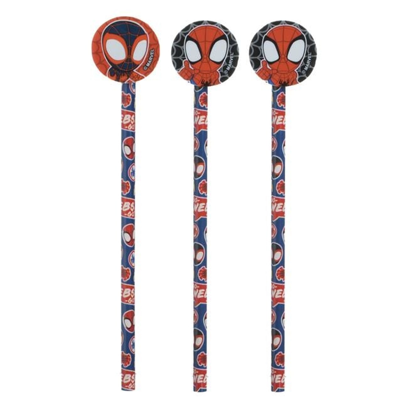 Fancy Pencils with Spiderman Erasers - 3 pcs