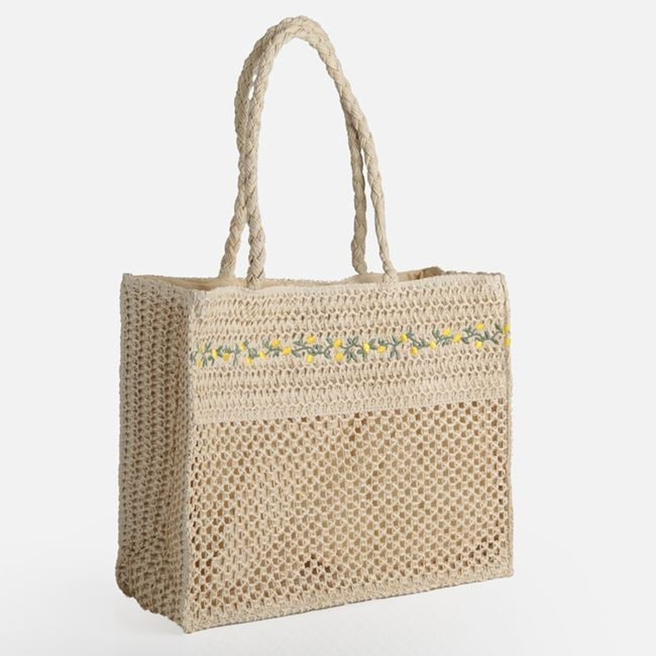 Straw Tote Bag Knitted Lemons 37x16x31cm