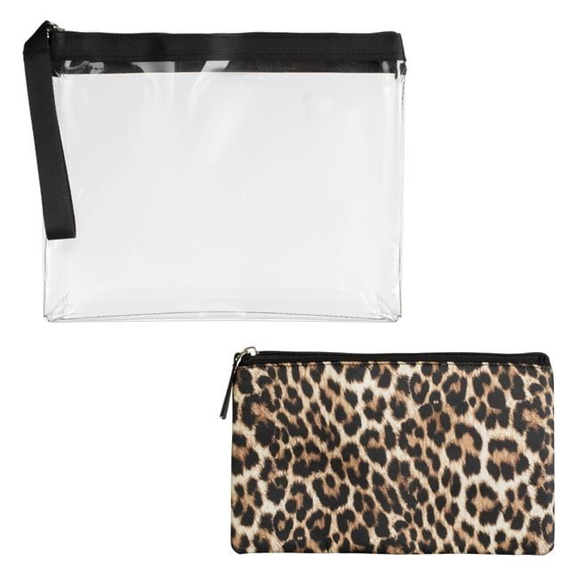 Black and Leopard Transparent Cosmetic Bag Set with Handle 2 Pieces