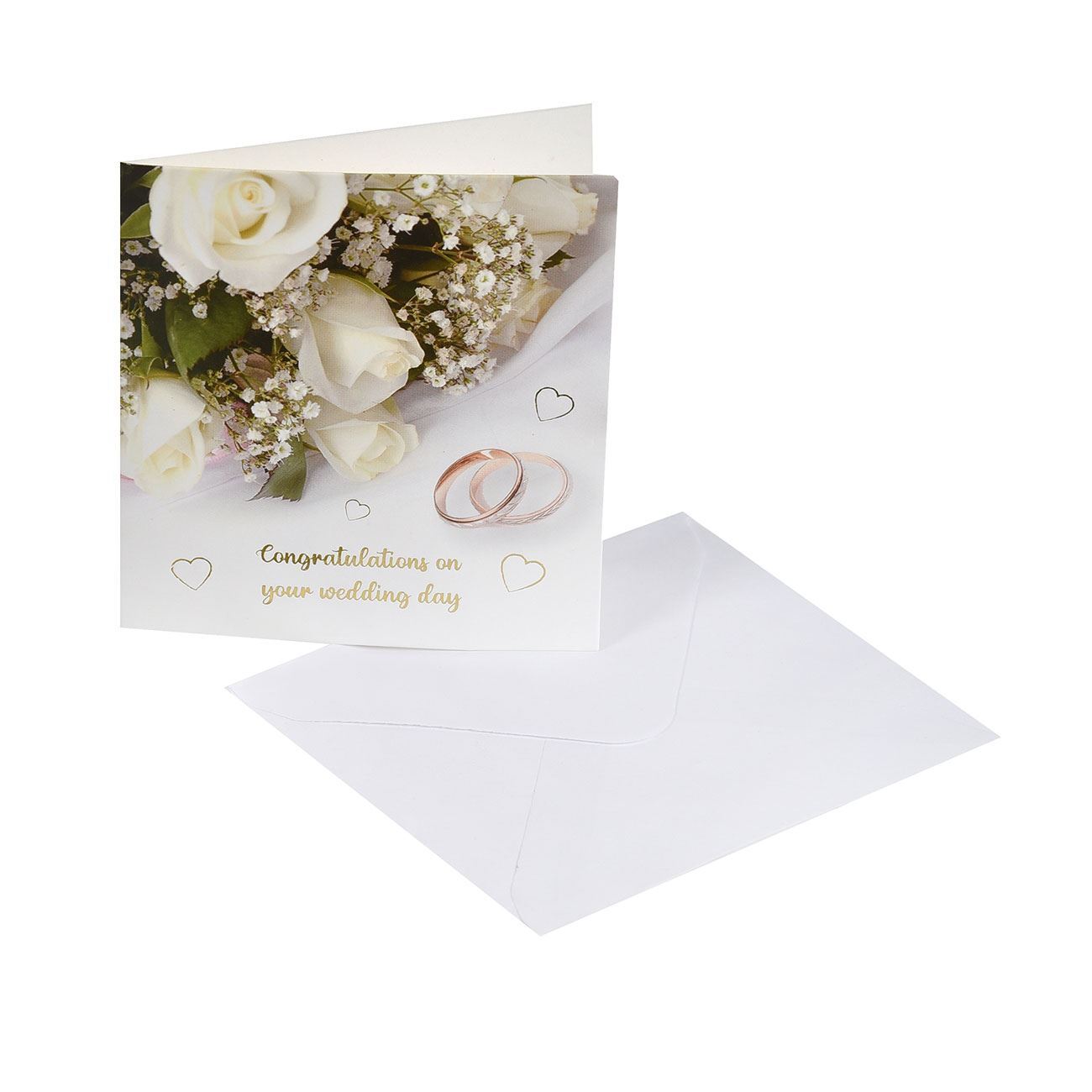 Wedding Greeting Card Beige Flowers Wedding Rings 7.5x8.5cm & Envelope