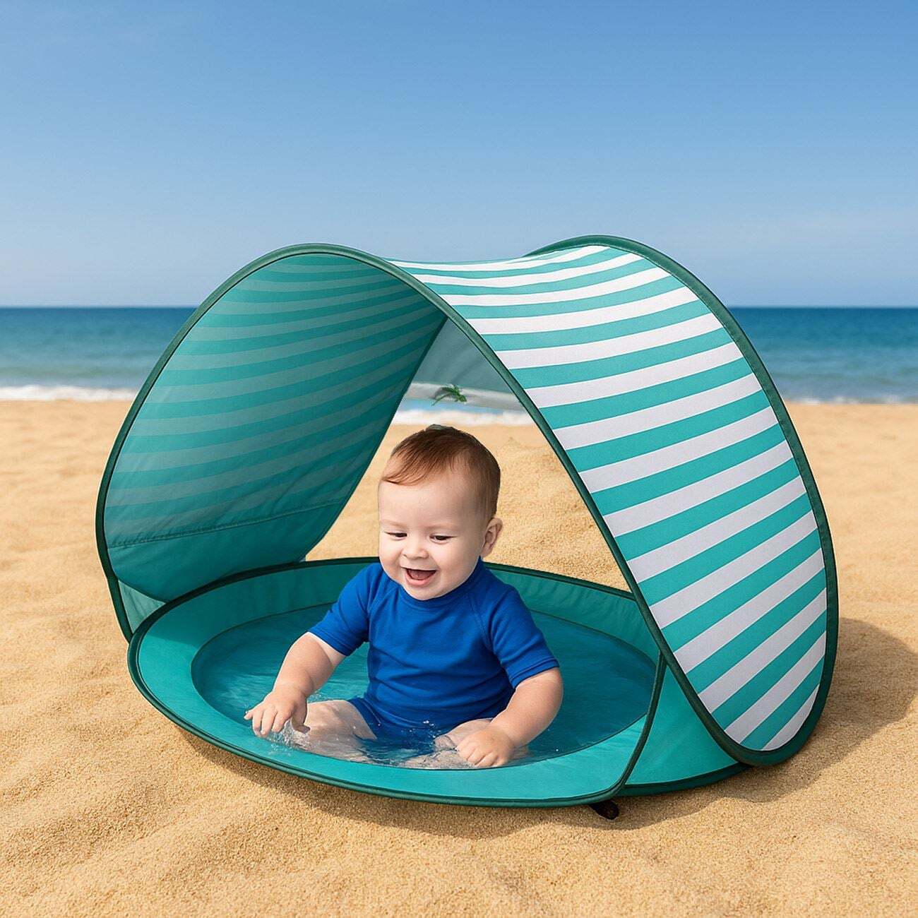 Children's Beach Tent with Built-in Pop Up Pool 120x80x70cm