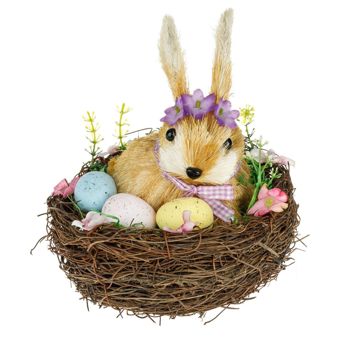 Scena di Pasqua con cesto d'erba – Nido di coniglio e uova Ø18x18cm
