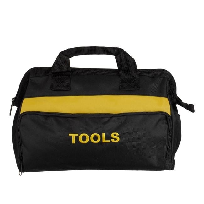 Black tool bag with yellow details 30x13x25cm