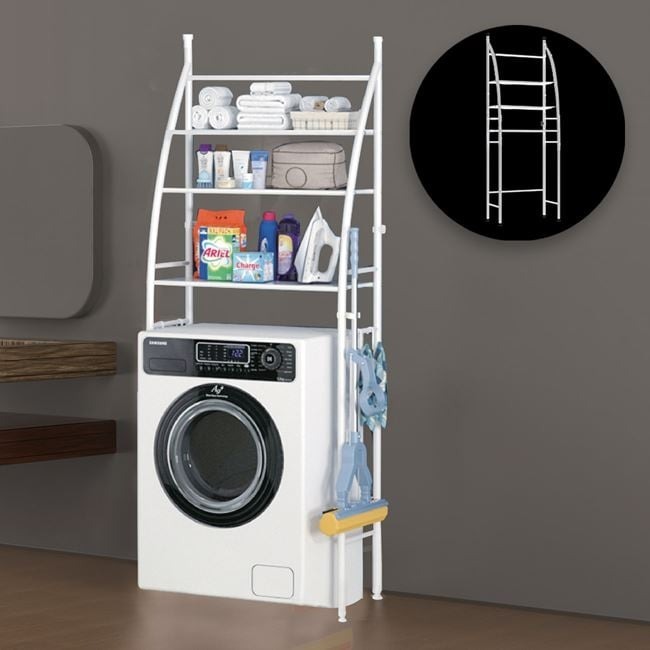 Laundry Room Organization Shelf, Metal, White, 3 Tiers, 166x65x25cm