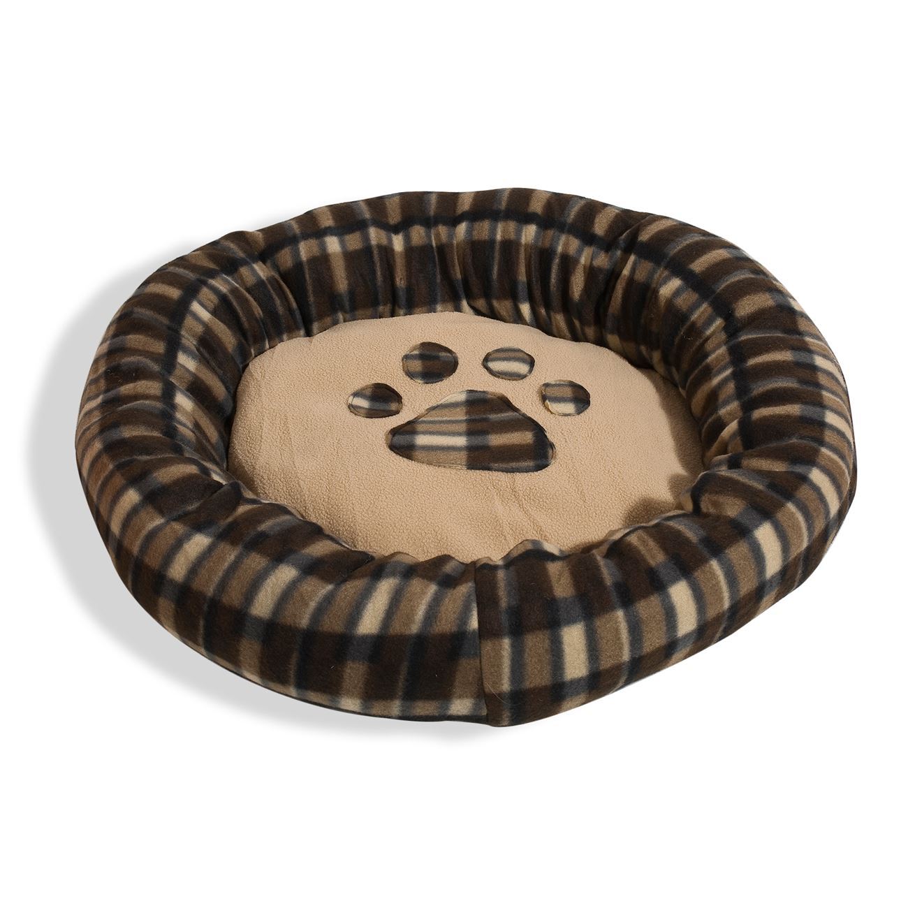 Dog Bed Round Nest Synthetic Fur Brown Checkered Foot Ø60cm