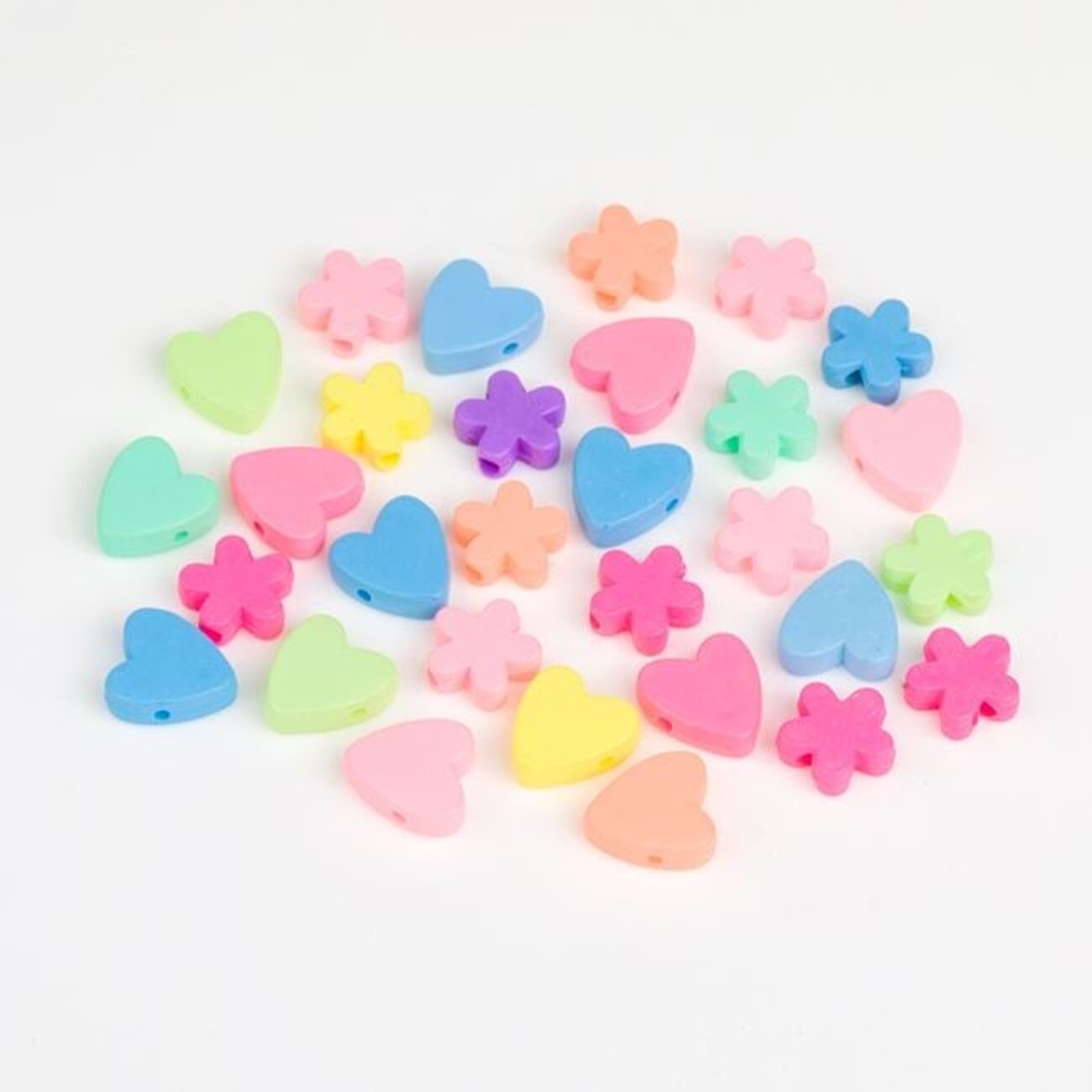 Colored wooden heart and flower craft beads - 30 pcs.