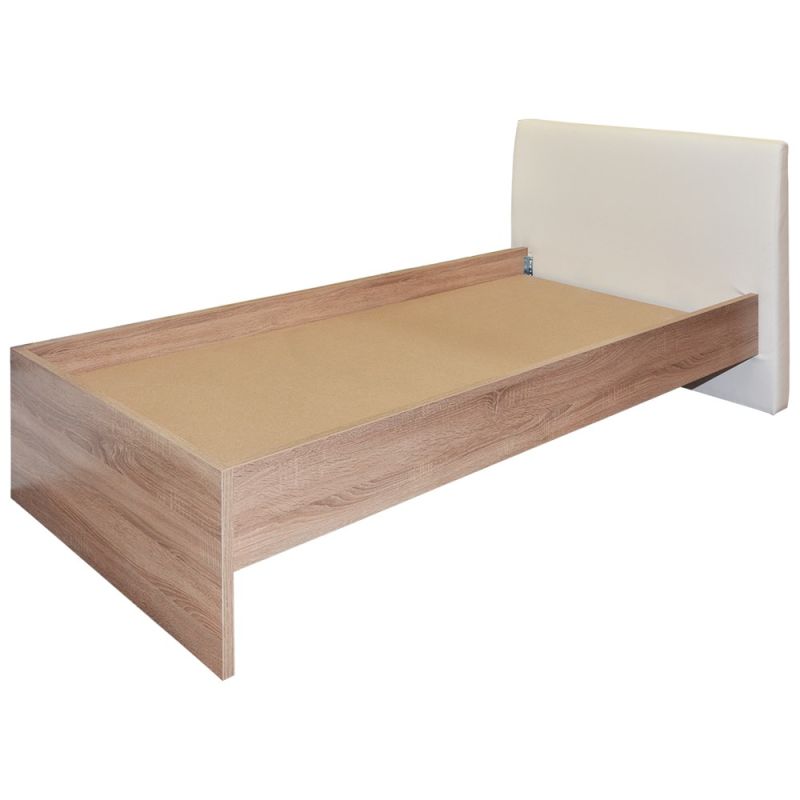 Bed frame and mattress base, BEN, melamine and PU, white ash, 106x212xH91.5 cm