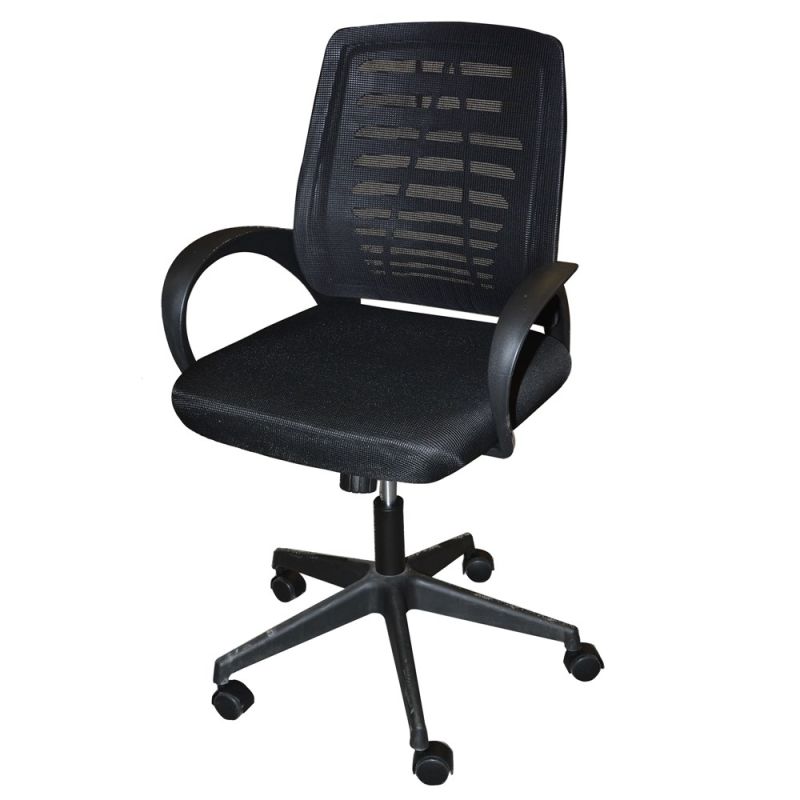 Office chair with wheels, with armrests, nylon frame, black, 58x60xH94-104 cm