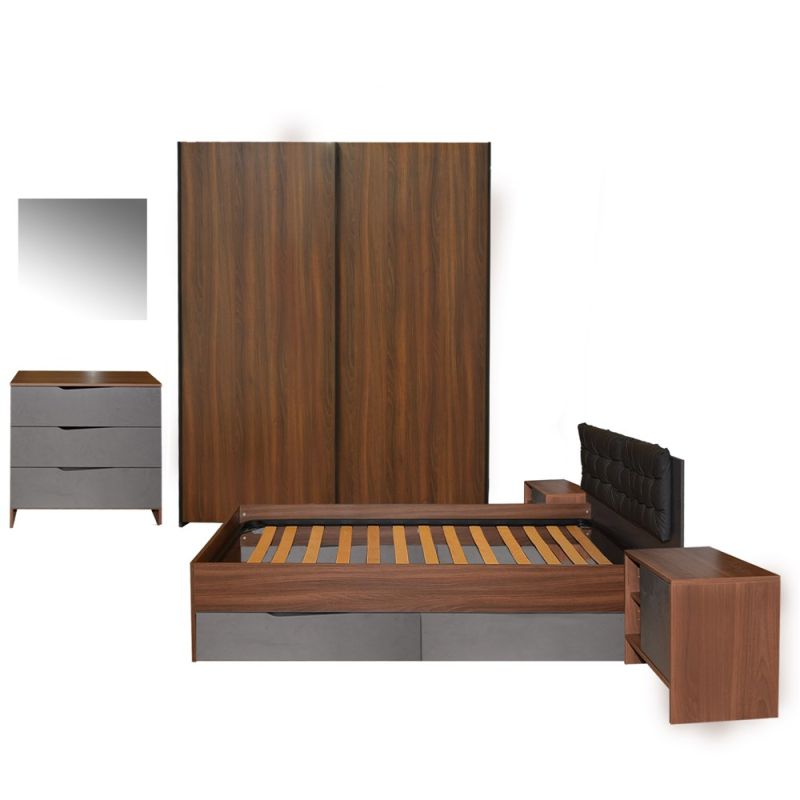 Bedroom ALPHA 2, melamine, dark walnut