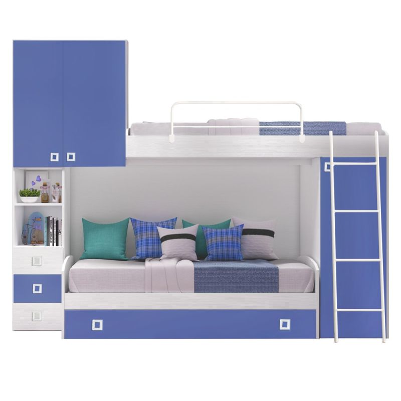 2-person bed with furniture, melamine, blue, 295x86.5xH236 cm