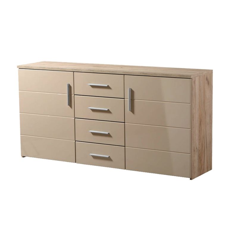 Side cabinet, CANON, melamine, gray wood/glossy finish, 163x40xH81 cm