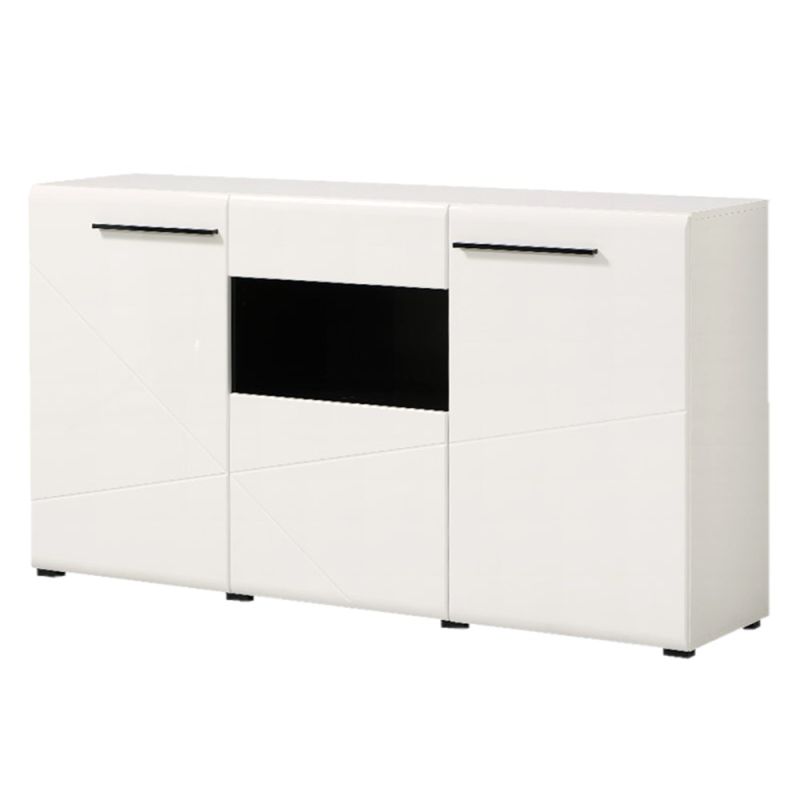 Side cabinet, TRENTINO, melamine, white glossy/black, 173x41.5xH93.5 cm