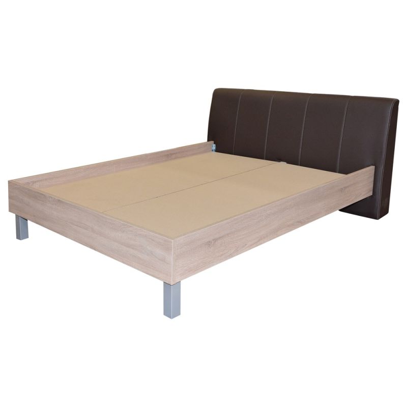 Double Bed KANE with Mattress Base, melamine, oak/coffee, 177x220.5x91.5 cm