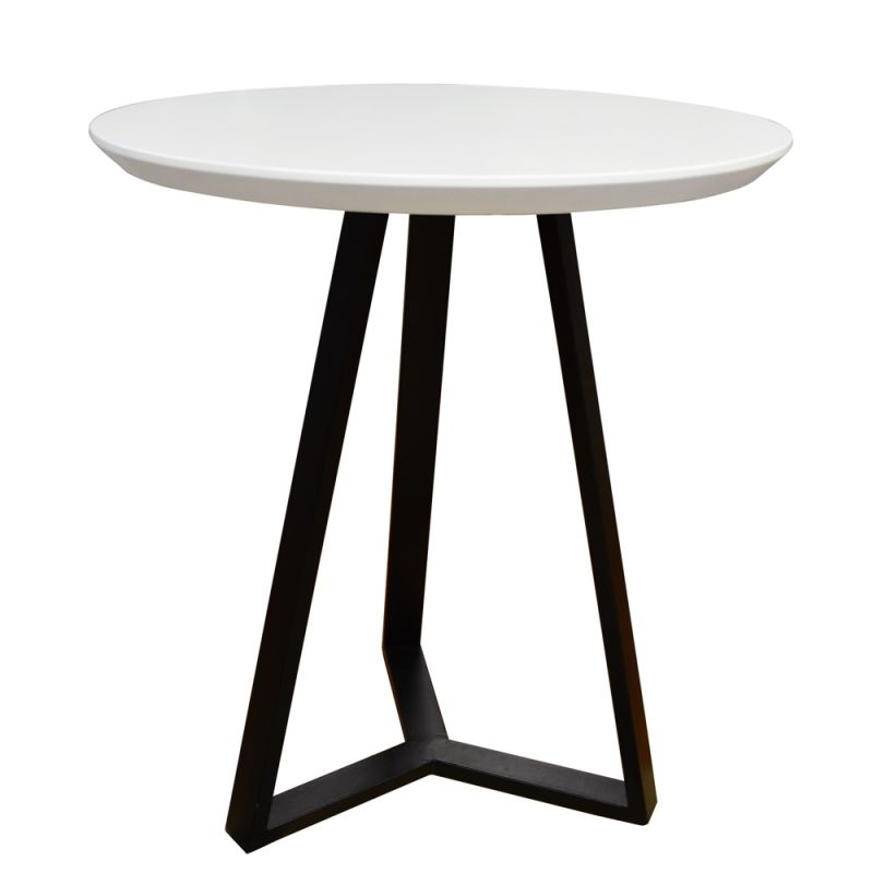 Grass table, metal structure (black), wooden top, white, Ø70 xH75 cm