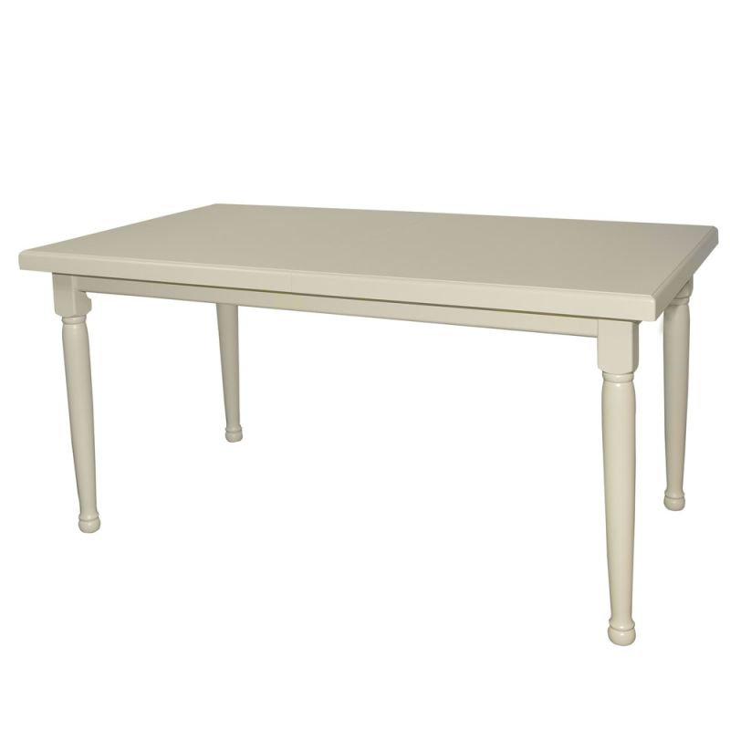 Tavolinë ngrënie me zgjerim, syprinë MDF(5cm), këmbë druri, kremi, 150-190x85xH77 cm