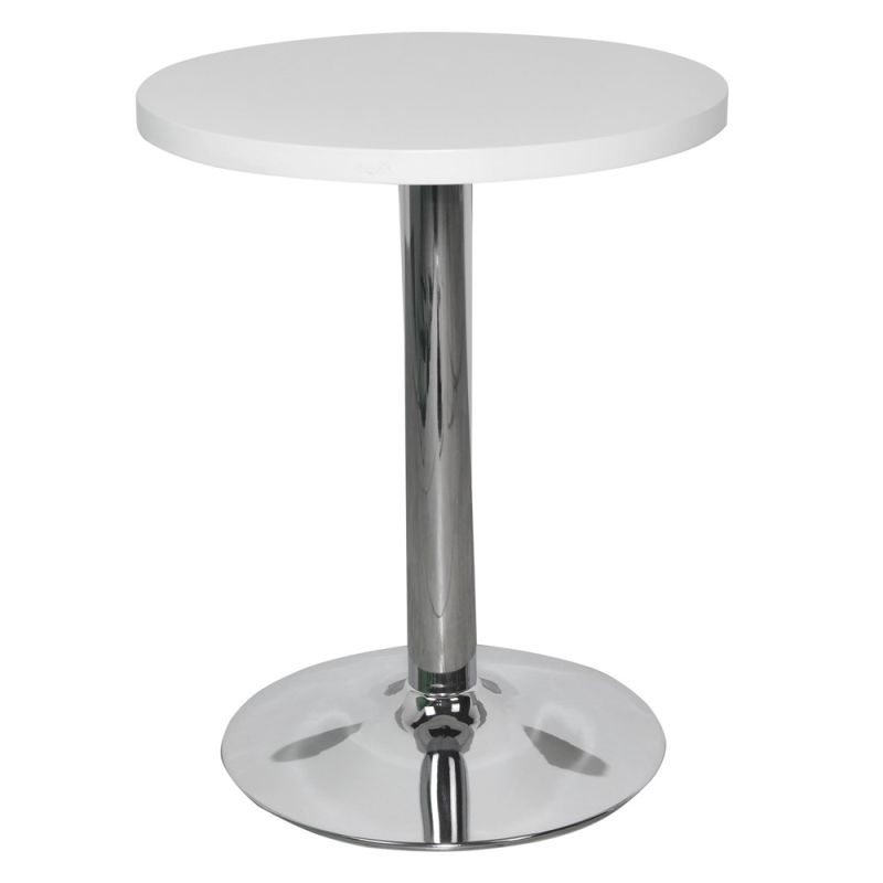 Table MDF top (3.2cm), metallic silver base (dia.50cm), white, Dia. 60 xH75 cm