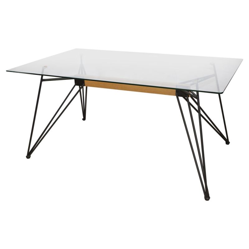 Tavolo da pranzo con struttura metallica e vetro temperato trasparente da 10 mm, 160x90xH74 cm